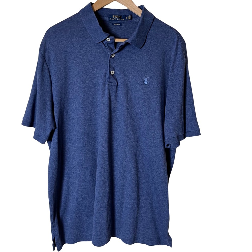 Polo Ralph Lauren Mens Polo Shirt Heather Blue Pony Classic Golf Polo Size XL
